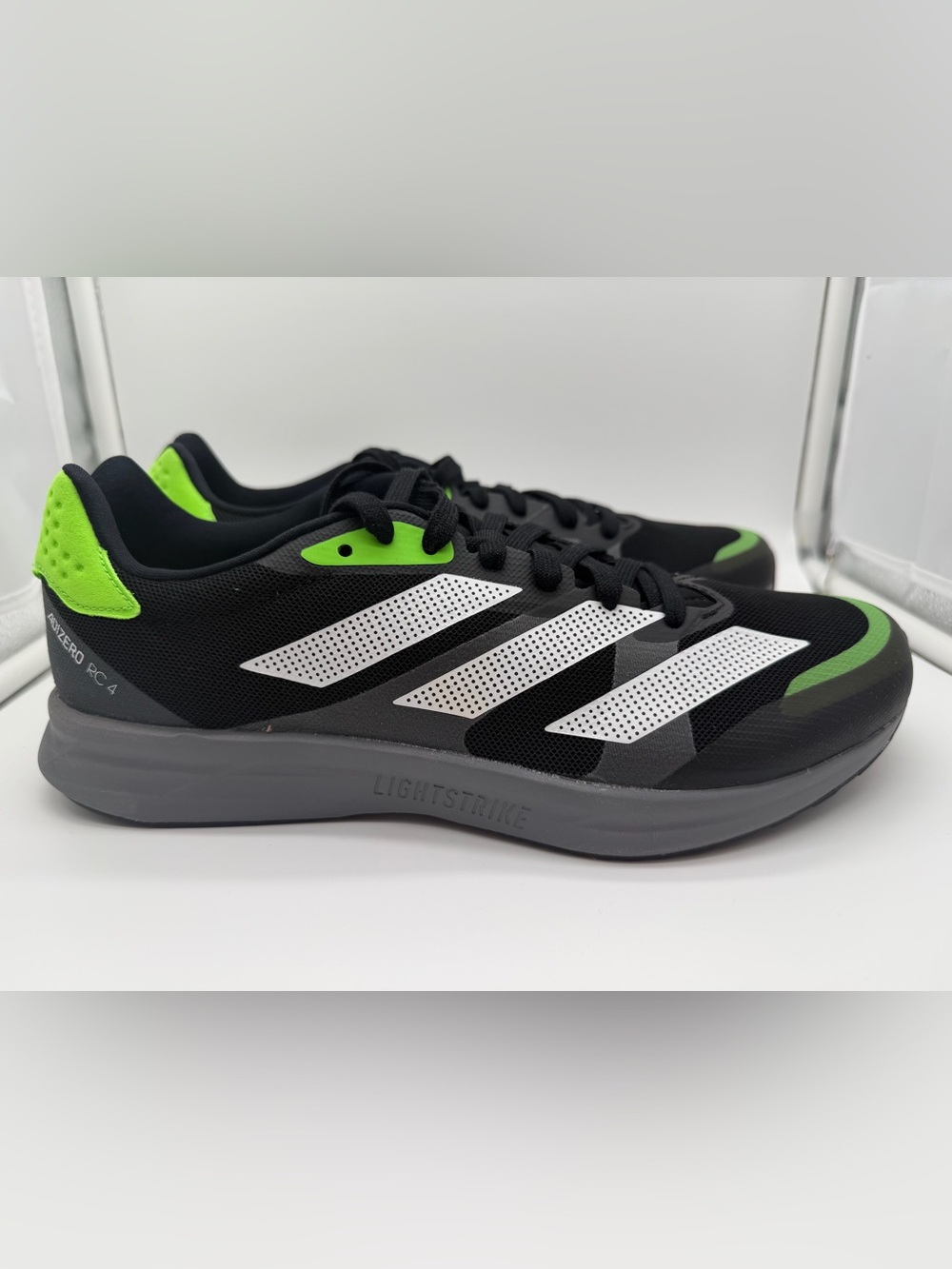 NEW!!! adidas adizero Black White Running Sneakers with Lime Green Accents